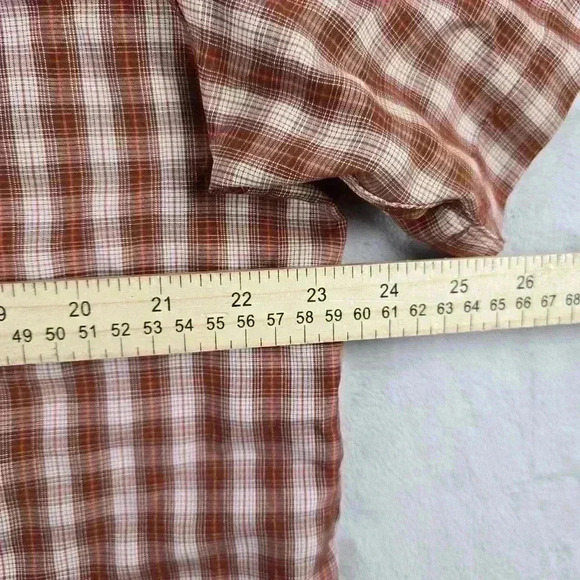 The North Face Men’s Large Button Up Shirt Short Sleeve Orange Plaid Pockets - Picture 5 of 6